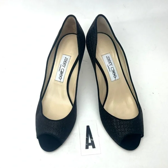 Jimmy Choo Isabel Black Glitter Heels sz 7.5 - Picture 2 of 13